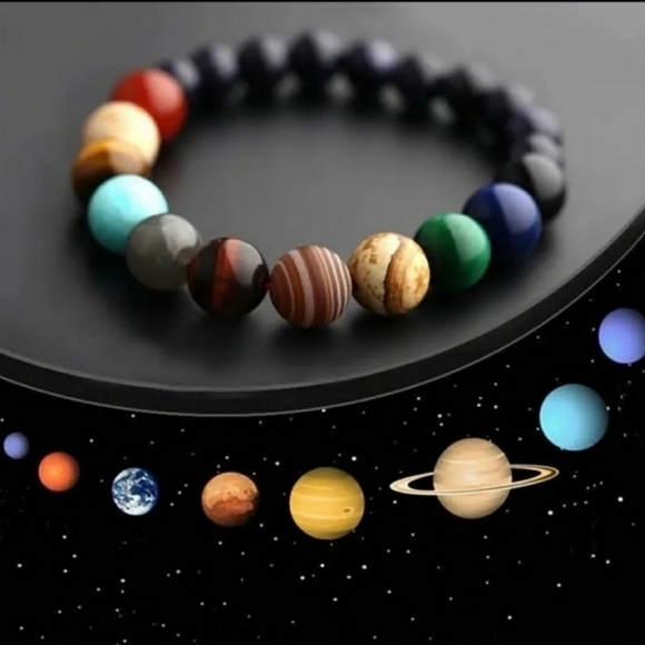 Natural‎ Healing Chakra Colorful Beaded Solar System Unisex Womens Bracelet - Picture 1 of 6